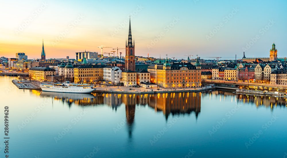 Sunset view of Gamla stan in Stockholm from Sodermalm island, Sweden